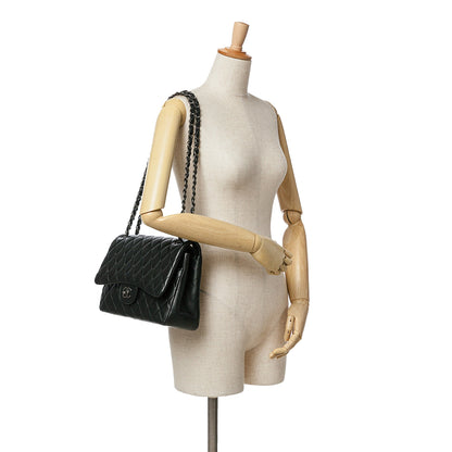 Black Chanel Jumbo Classic Lambskin Double Flap Shoulder Bag