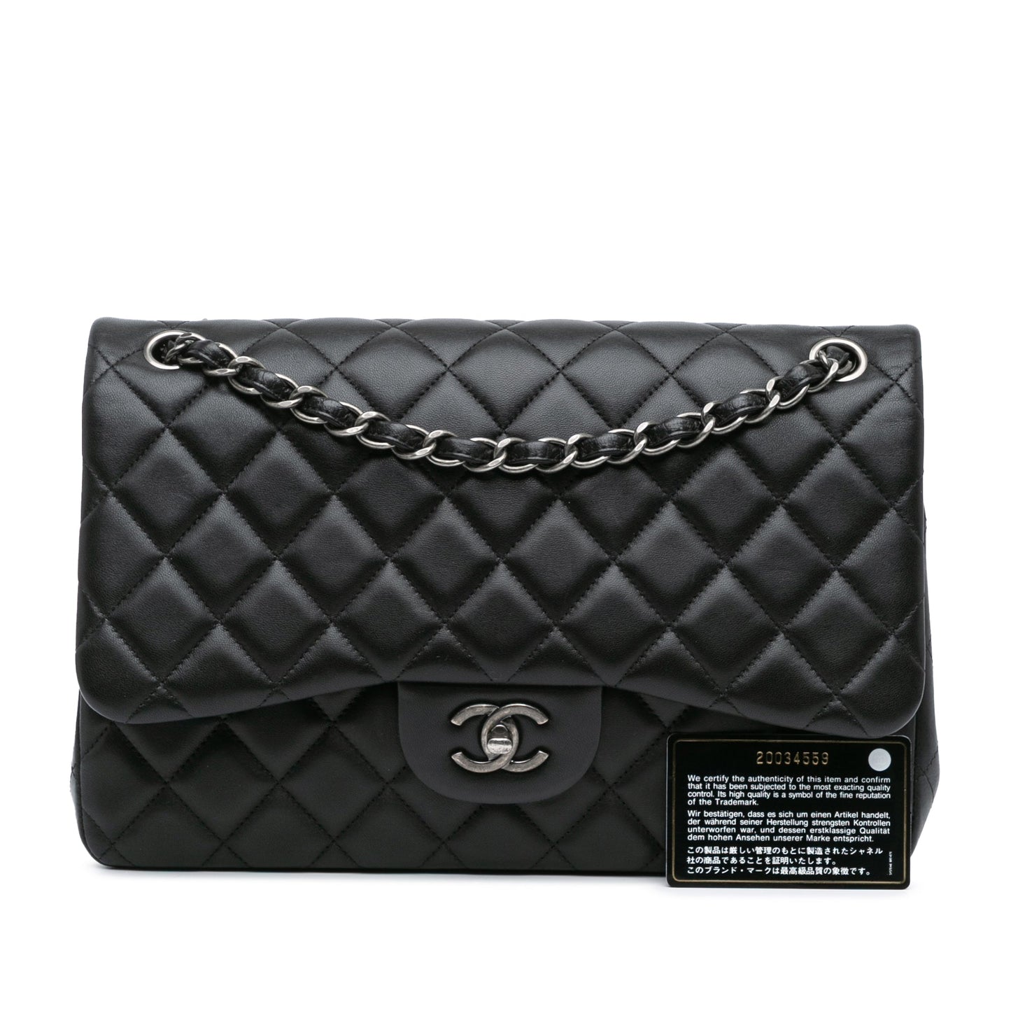 Black Chanel Jumbo Classic Lambskin Double Flap Shoulder Bag