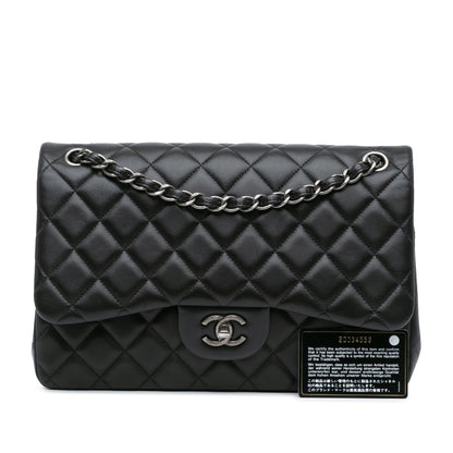 Black Chanel Jumbo Classic Lambskin Double Flap Shoulder Bag