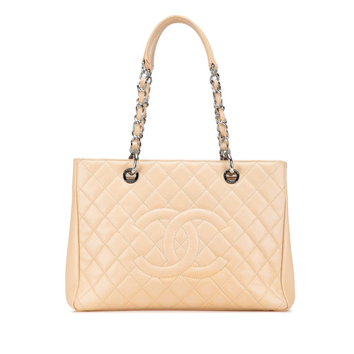 Beige Chanel Caviar Grand Shopping Tote