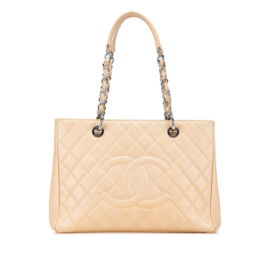 Beige Chanel Caviar Grand Shopping Tote