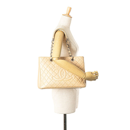 Beige Chanel Caviar Grand Shopping Tote