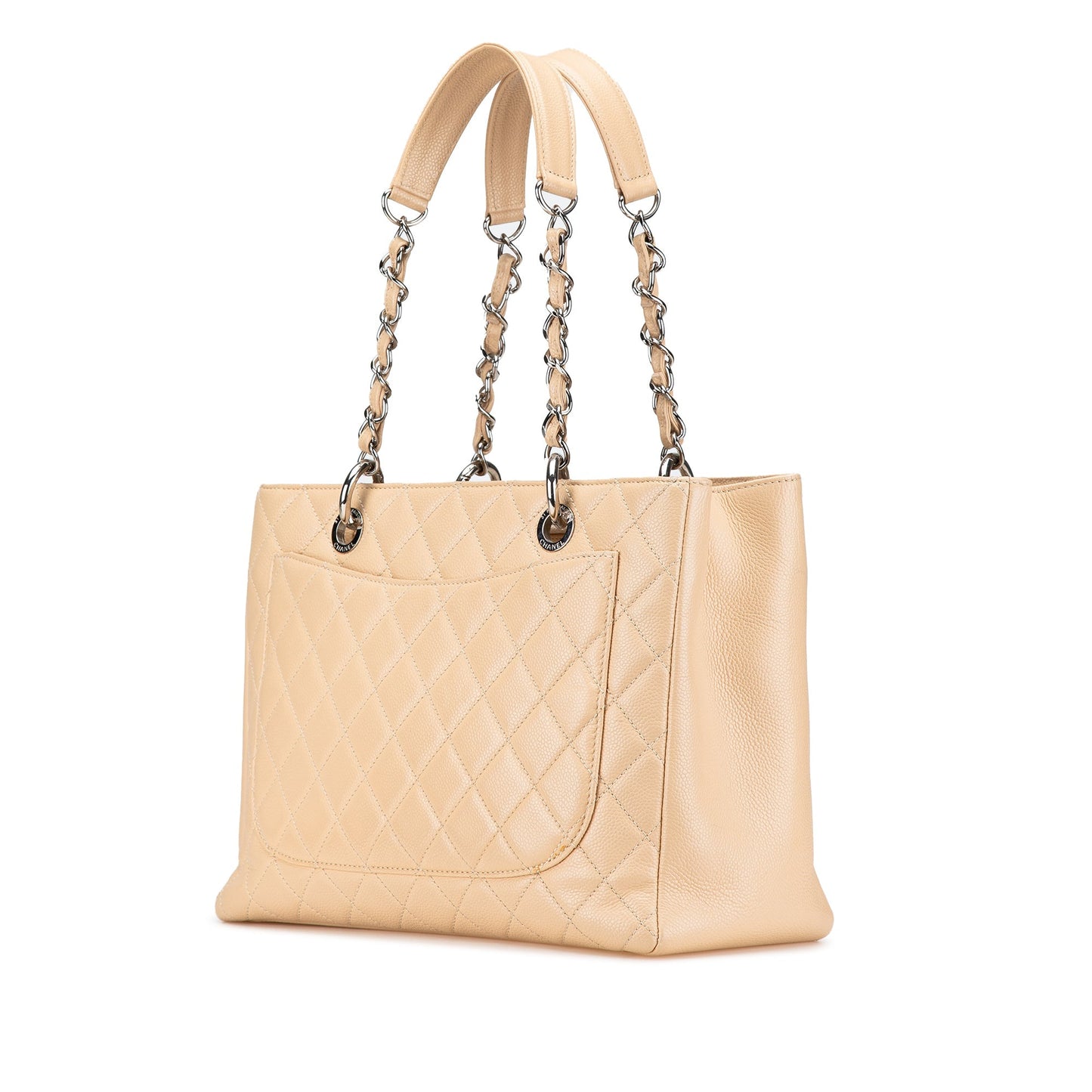 Beige Chanel Caviar Grand Shopping Tote