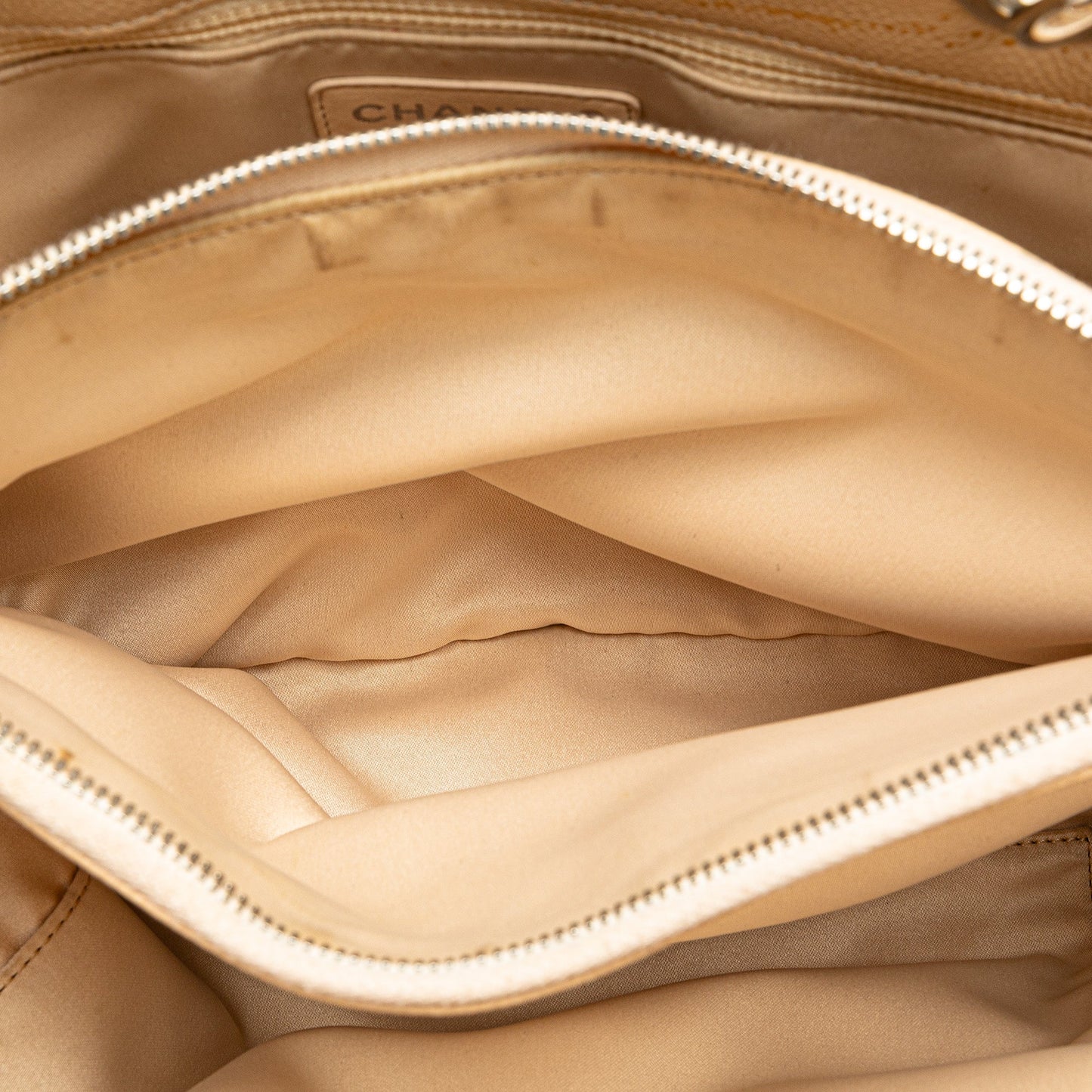 Beige Chanel Caviar Grand Shopping Tote