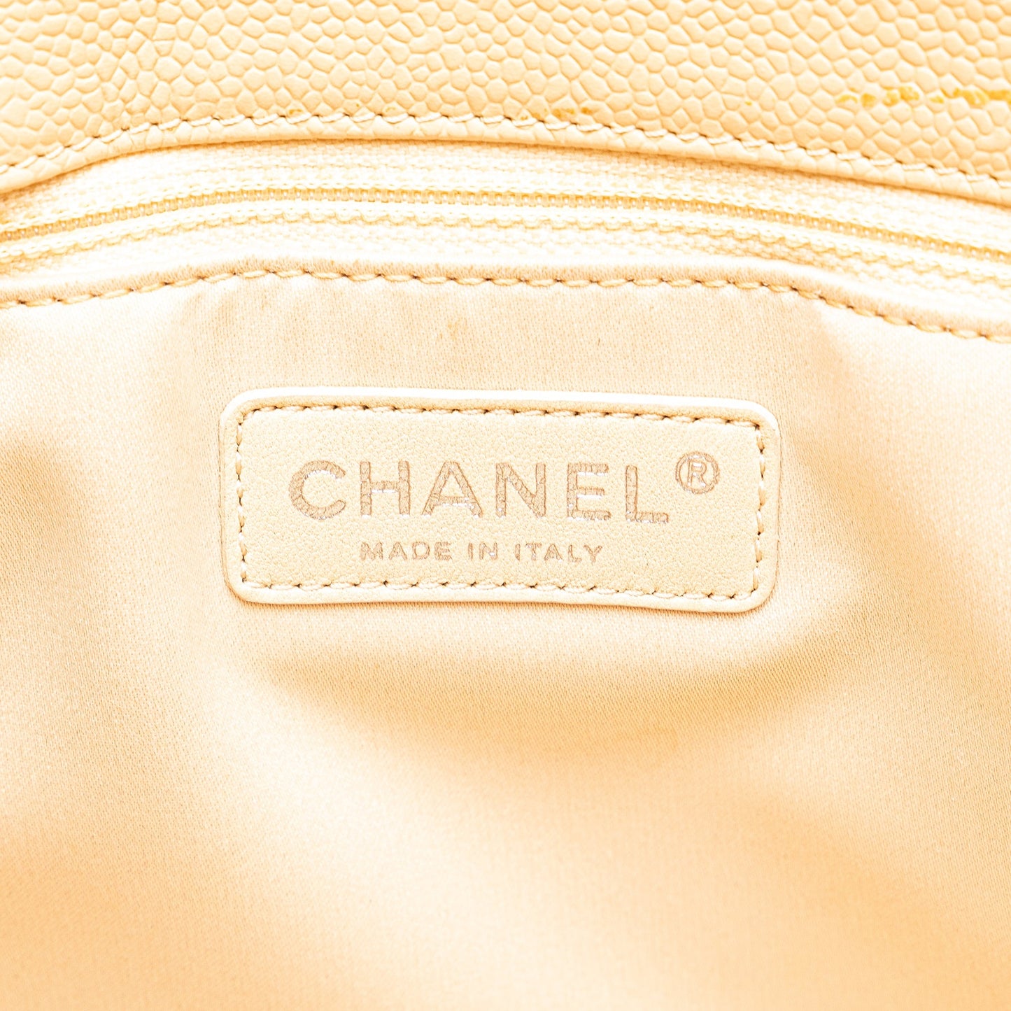 Beige Chanel Caviar Grand Shopping Tote