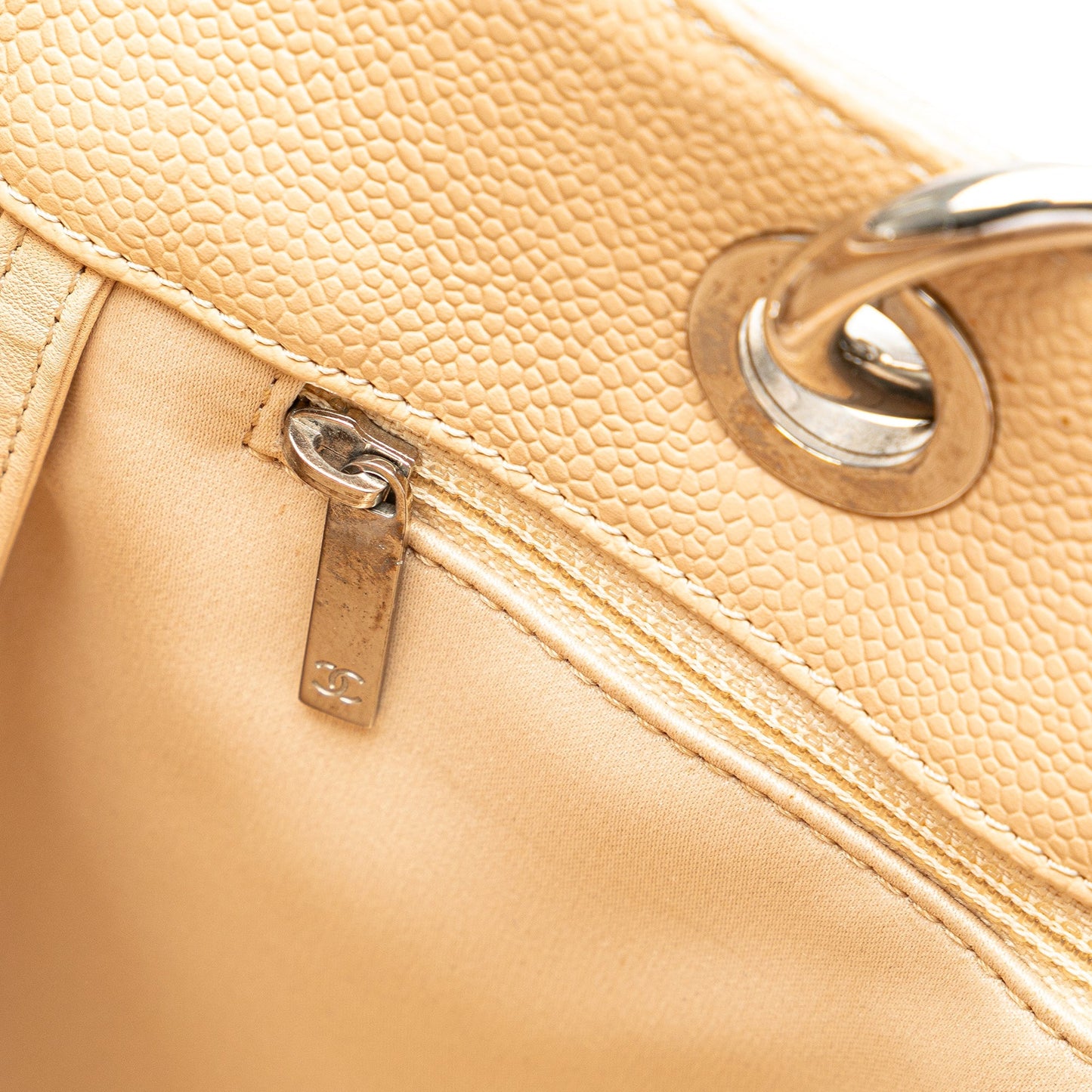 Beige Chanel Caviar Grand Shopping Tote