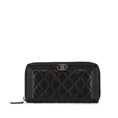 Black Chanel Caviar Boy Long Zip Around Wallet