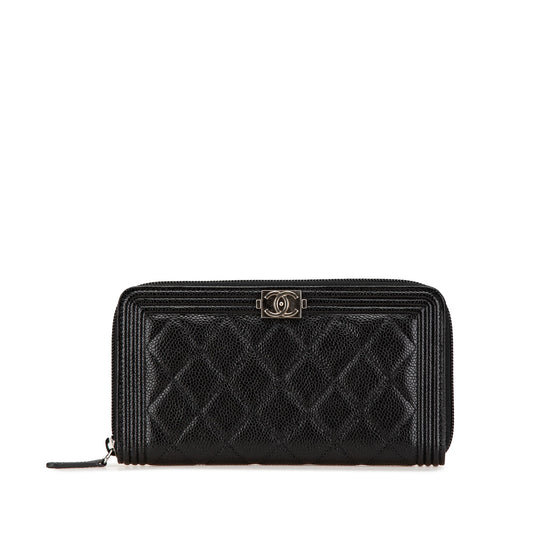 Black Chanel Caviar Boy Long Zip Around Wallet