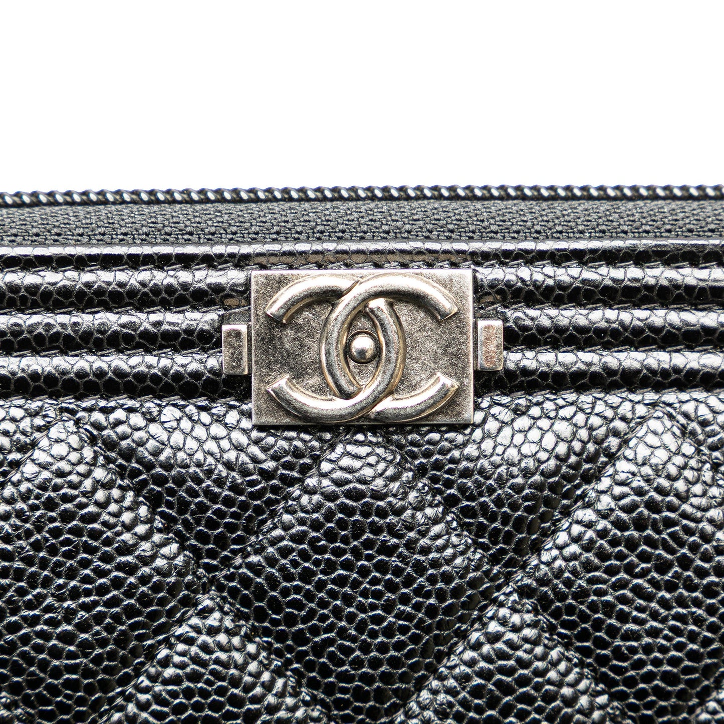 Black Chanel Caviar Boy Long Zip Around Wallet