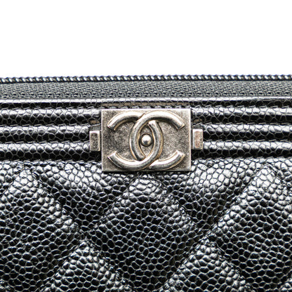 Black Chanel Caviar Boy Long Zip Around Wallet