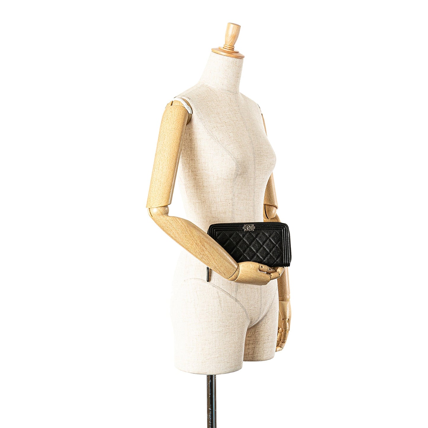 Black Chanel Caviar Boy Long Zip Around Wallet