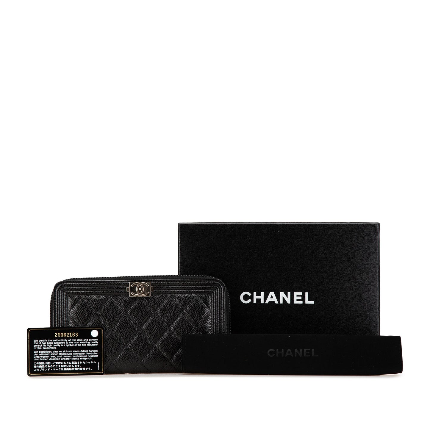 Black Chanel Caviar Boy Long Zip Around Wallet