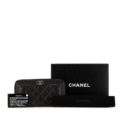 Black Chanel Caviar Boy Long Zip Around Wallet
