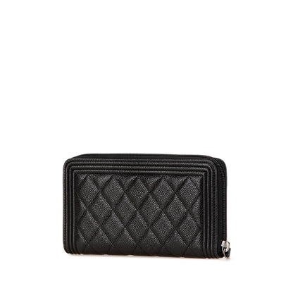 Black Chanel Caviar Boy Long Zip Around Wallet