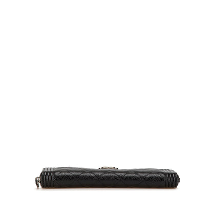 Black Chanel Caviar Boy Long Zip Around Wallet