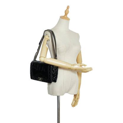 Black Chanel Medium Patent Reverso Boy Flap Crossbody Bag