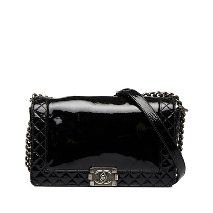 Black Chanel Medium Patent Reverso Boy Flap Crossbody Bag