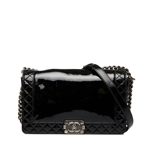 Black Chanel Medium Patent Reverso Boy Flap Crossbody Bag