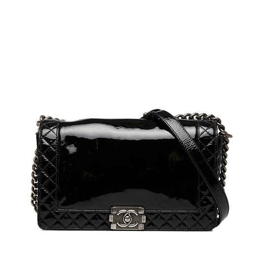 Black Chanel Medium Patent Reverso Boy Flap Crossbody Bag