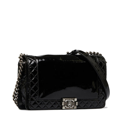 Black Chanel Medium Patent Reverso Boy Flap Crossbody Bag