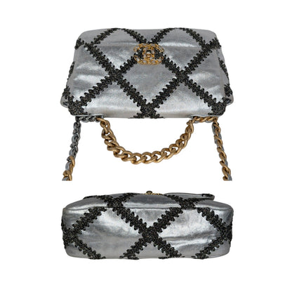 Chanel 2021 Metallic Calfskin Crochet Medium Chanel 19 Flap