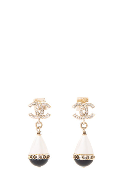 Chanel 2021 Pearl & Black CC Small Drop Earrings