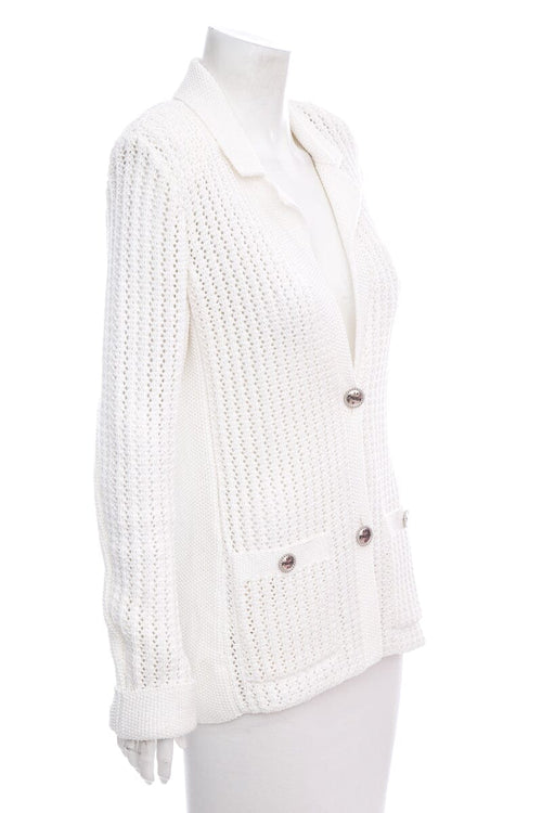 Chanel White Knit Cardigan Sweater SZ 36