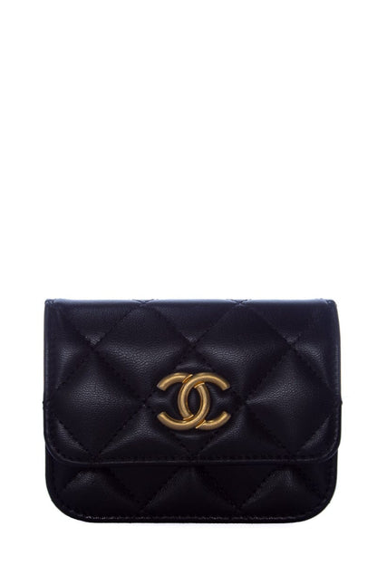 Chanel Black Mini Lambskin Flap Two Toned Hardware  Belt Bag