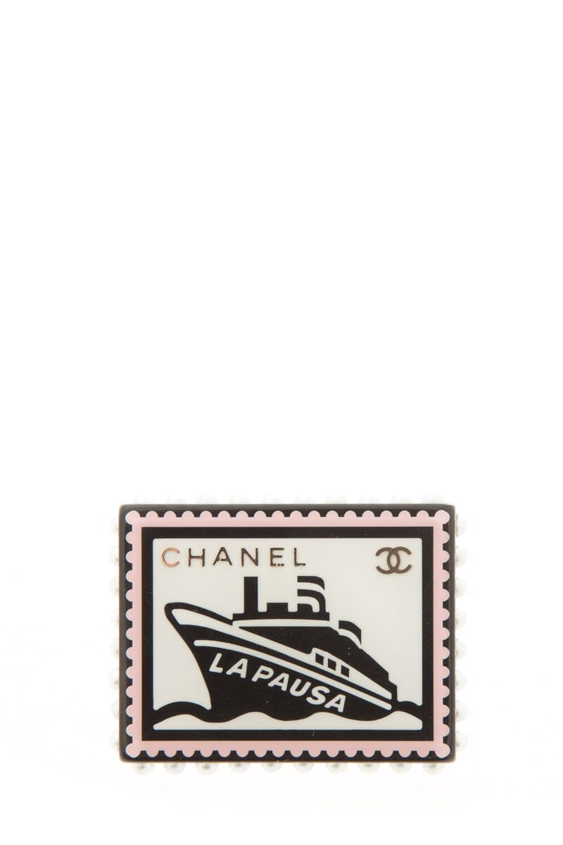 Chanel 2019 "La Pausa" Pink & Black & White Enamel Brooch