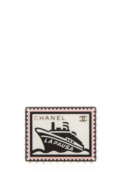 Chanel 2019 "La Pausa" Pink & Black & White Enamel Brooch