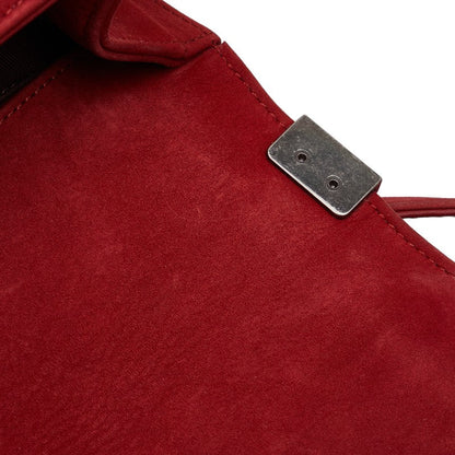Chanel Boy Suede Chain Shoulder Bag Red Silver