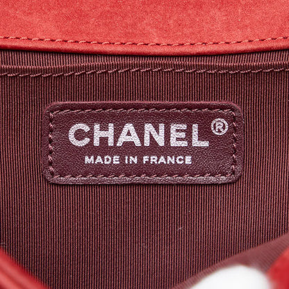 Chanel Boy Suede Chain Shoulder Bag Red Silver