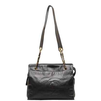 Chanel Coco Mark Leather Tote Bag Black Gold