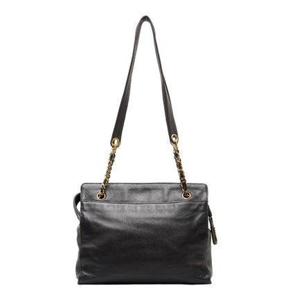 Chanel Coco Mark Leather Tote Bag Black Gold