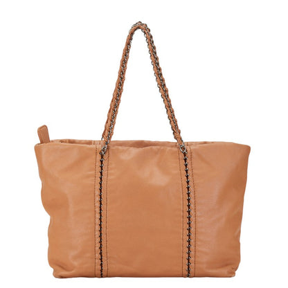 Chanel Leather Coco Mark Tote Bag Beige Brown