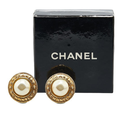 Chanel Logo Earrings Gold Plated Faux Pearl