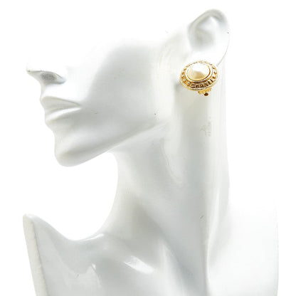 Chanel Logo Earrings Gold Plated Faux Pearl