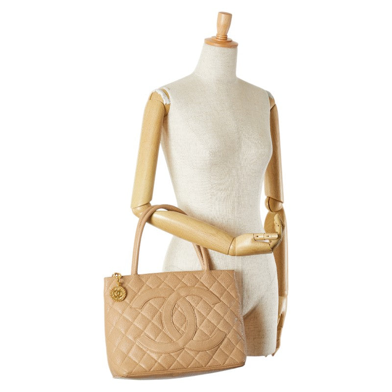 Chanel Caviar Skin Matelasse Tote Bag Beige
