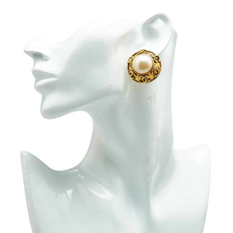 Chanel Vintage Coco Mark Pearl Clip Earrings