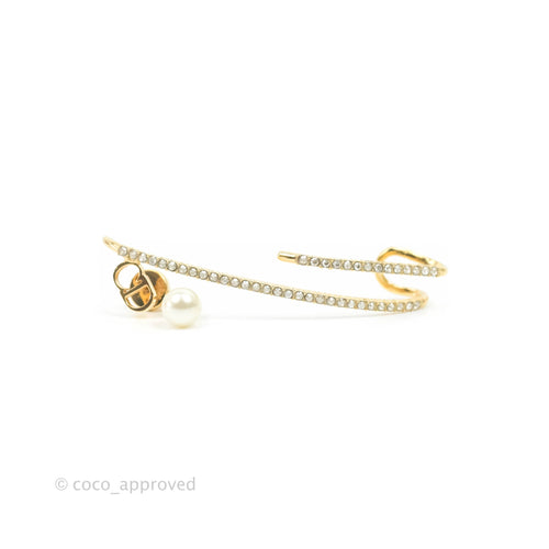 Christian Dior Faux Pearl & Crystal Ear Cuff Gold Tone