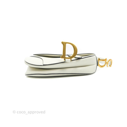 Christian Dior Saddle Bag White Grained Calfskin Gold Hardware