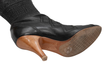 Black Chanel Pointed-Toe Knee-High Boots Size 37