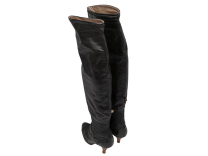 Black Chanel Pointed-Toe Knee-High Boots Size 37