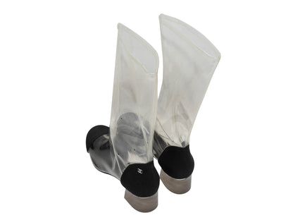 Clear & Black Chanel PVC & Grosgrain Cap-Toe Boots Size 39