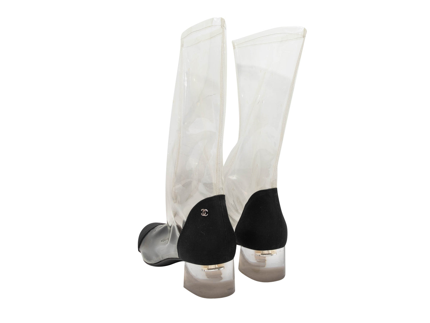 Clear & Black Chanel PVC & Grosgrain Cap-Toe Boots Size 39