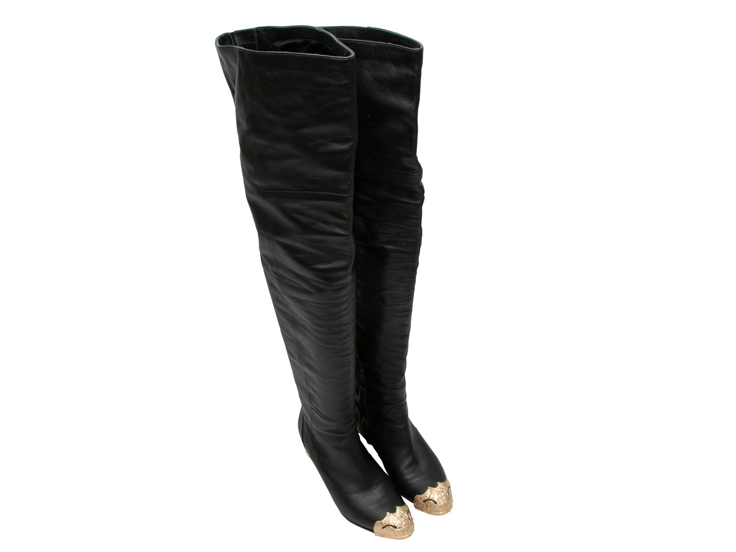 Black Chanel Leather Over-The-Knee Boots Size 39
