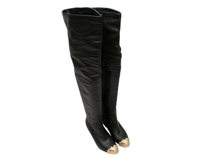 Black Chanel Leather Over-The-Knee Boots Size 39