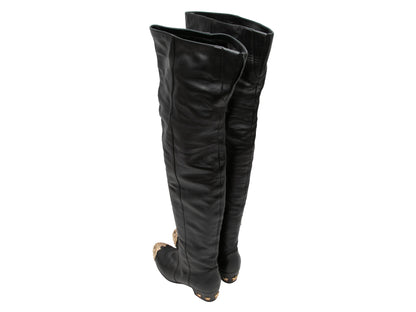 Black Chanel Leather Over-The-Knee Boots Size 39