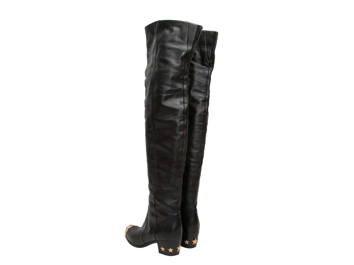 Black Chanel Leather Over-The-Knee Boots Size 39