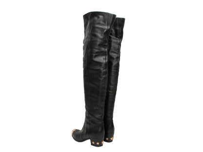 Black Chanel Leather Over-The-Knee Boots Size 39